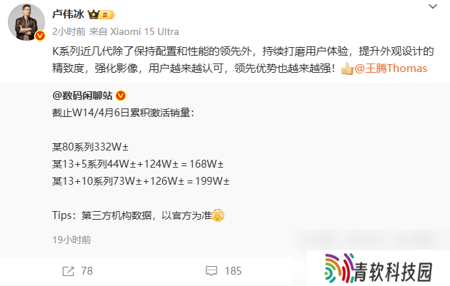 REDMI K80系列累计激活量超332万 卢伟冰：优势越来越强