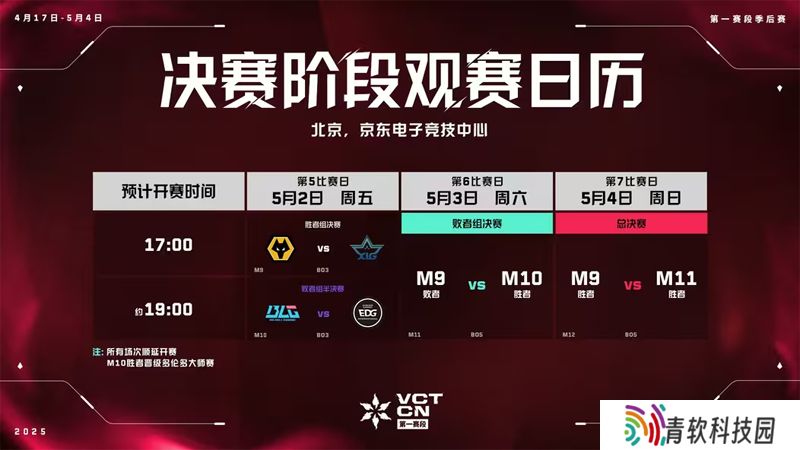 决赛阶段观赛日历 // 2025 VCT CN 联赛 第一赛段 季后赛