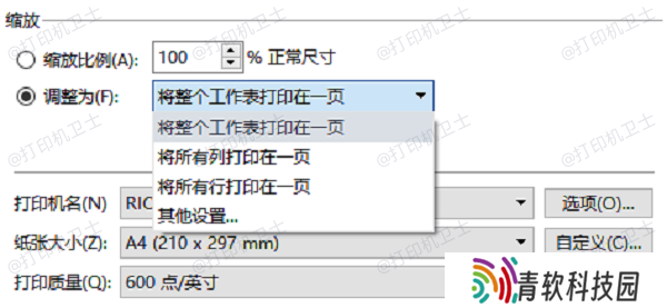在打印设置中调整尺寸
