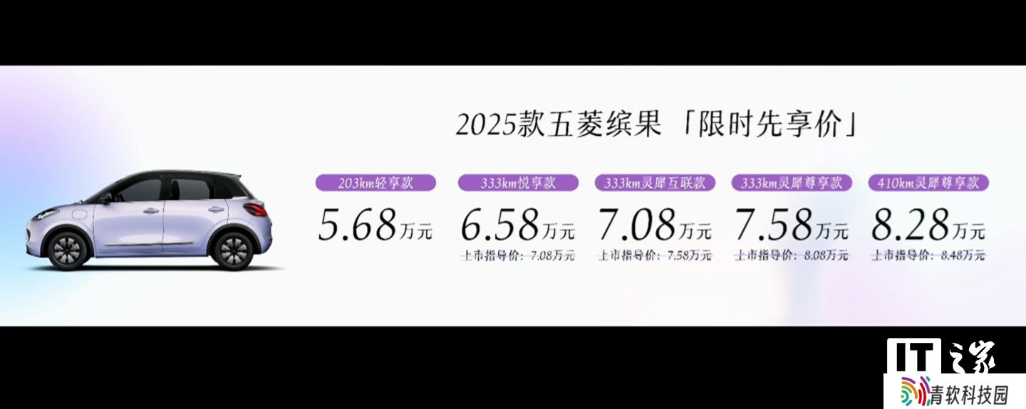 2025 款五菱缤果纯电小车上市：新增芋泥紫等配色，5.68 万元起